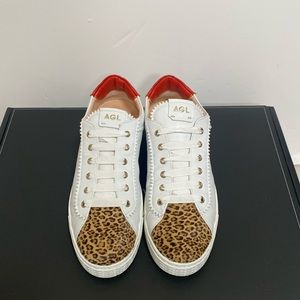 AGL-Sade ALL Leather Sneaker w/Leopard print Toe Cap.Size 39.MADE IN ITALY 🇮🇹
